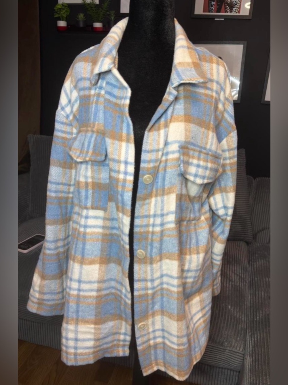 Blue & Tan Plaid Button-Up flannel